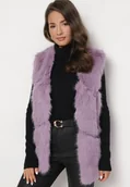 Kamizelki damskie - Fioletowa Kamizelka Futrzana z Wstawkami z Ekoskóry Batliewa - miniaturka - grafika 1
