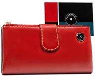 Portfele - Damski skórzany portfel Peterson z kolorowym środkiem pojemna portmonetka na karty i gotówkę, czerwony - miniaturka - grafika 1