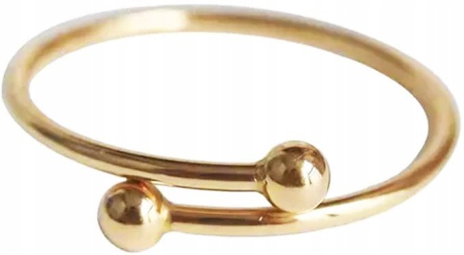 Złoty Otwarty Pierścionek z Kulkami Sferami Elegancki Stal Szlachetna