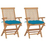 Fotele i krzesła ogrodowe - vidaXL Lumarko Krzesła ogrodowe z jasnoniebieskimi poduszkami, 2 szt., tekowe! 3062506 - miniaturka - grafika 1