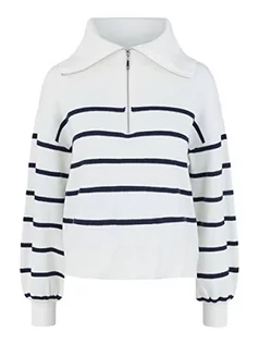 Swetry damskie - YAS Yasdeli Ls Zip Knit S. Noos sweter damski, Star White/Stripes:Navy Blazer, S - grafika 1