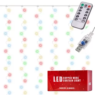 Lampki LED kurtyna druciki ślub wesele 3x3m 300LED multikolor - Oświetlenie świąteczne - miniaturka - grafika 1