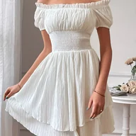 Sukienki - TEMU XC9659 Elegancka Sukienka A-Line dla Kobiet 窶� Kwadratowy Dekolt, Krテウtki Rト冖aw z Falbankami, Kolorowe Rテウナシowe, Pranie w Praniu Maszynowym, Wios - miniaturka - grafika 1