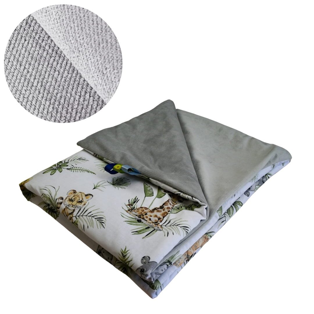 Kocyk Dziecięcy 75x100 Ocieplany Afrykańskie Zwierzęta/Szary Bawełna/Velvet Polski Producent