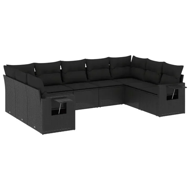 Zestaw mebli ogrodowych modułowych z poduszkami, czarny, rattan PE, 62x62x