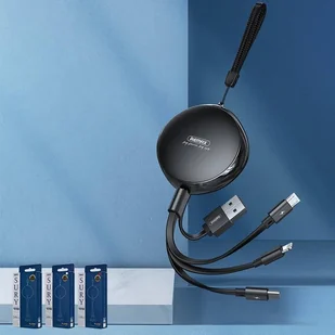 REMAX Sury zwijany kabel 3w1 USB - USB Typ C / Lightning / micro USB 2,1A 1 m czarny (RC-185th) - Kable USB - miniaturka - grafika 2