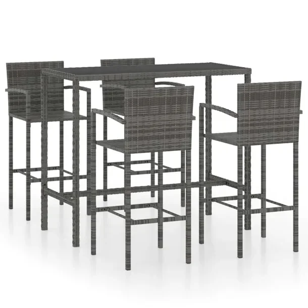 Ogrodowy zestaw barowy - Stal/Rattan PE - Szary/Czarny - 130x60x110 cm