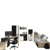 Zestawy mebli dla dzieci - Zestaw Mebli Dziecięco-Młodzieżowych 4 Pax MebloCross Dąb Endgrain / Biały / Granada Migdał - miniaturka - grafika 1