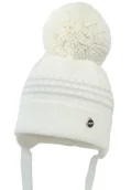 Czapki dla dzieci - Dziewczęca czapka na zimę AZZA z pomponem biały - miniaturka - grafika 1