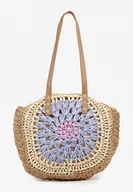 Torebki damskie - Fioletowo-Beżowa Pleciona Torebka w Stylu Boho Ulofina - miniaturka - grafika 1