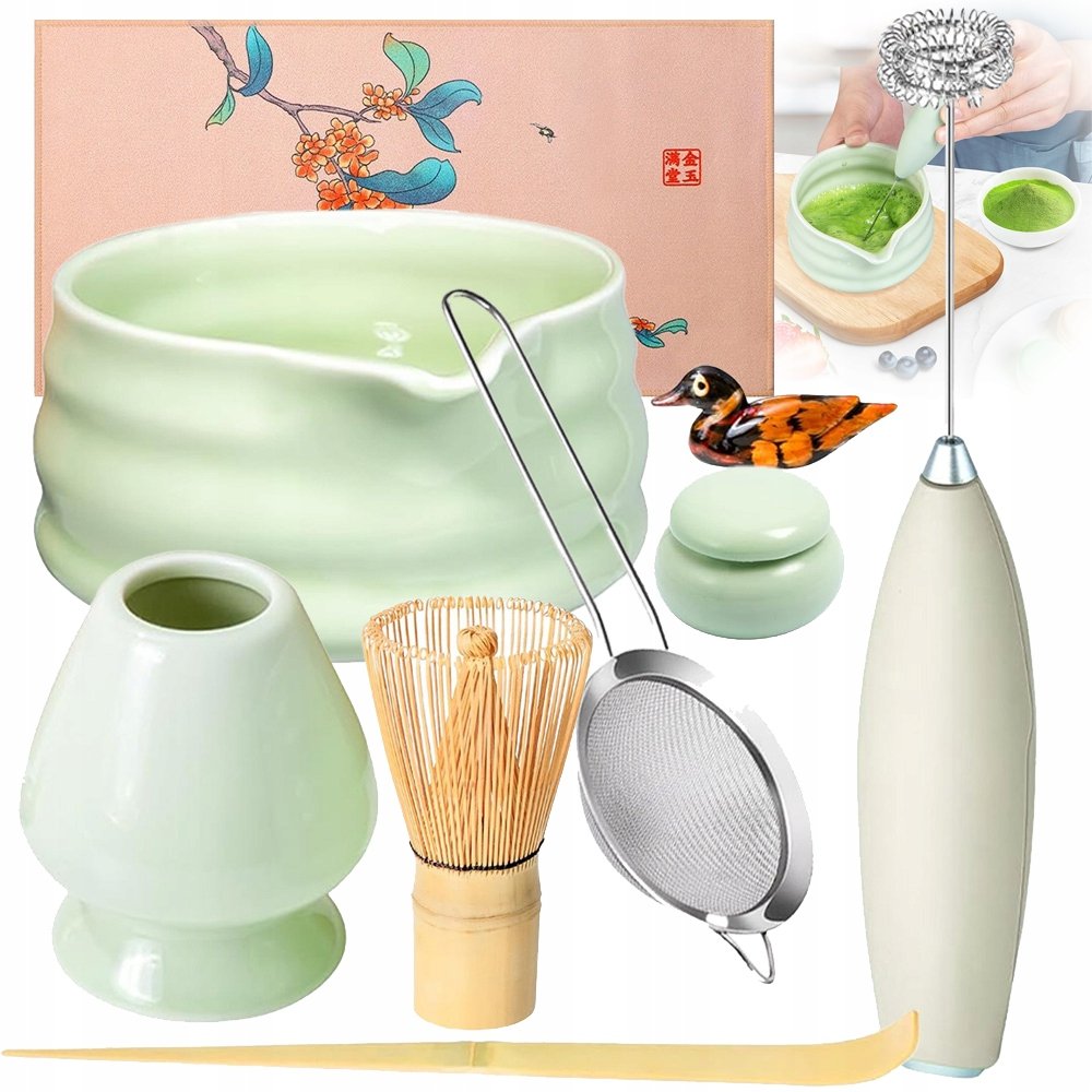 Bambusowa Miotełka Do Matchy Zestaw 9W1 Chasen Łyżkę Chashaku +stojak