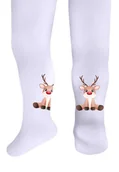 Rajstopy - Dziewczęce białe rajstopy z świątecznym nadrukiem reniferka - miniaturka - grafika 1