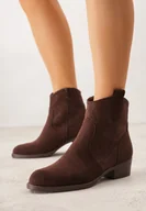 Botki damskie - Brązowe Botki Ażurowe na Obcasie w Stylu Kowbojek Lalona - miniaturka - grafika 1