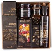 Zestawy upominkowe - KOSZ PREZENTOWY zestaw box herbata kawa syrop czekolada z owocami słodycze - miniaturka - grafika 1