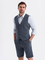 Kamizelki męskie - Męski zestaw elegancki kamizelka garniturowa + szorty - granatowy V1 Z112 - Ombre Clothing - miniaturka - grafika 1