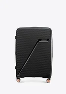 Walizki - Duża walizka z polipropylenu w ukośne pasy czarno - złota - miniaturka - grafika 1