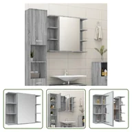 Szafki łazienkowe - The Living Store Szafka łazienkowa z lustrem Grey Sonoma 80x20,5x64 cm Materiał drewnopochodny - miniaturka - grafika 1