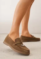 Mokasyny damskie - Zielone Mokasyny VICES Casualowe ze Skórzaną Wkładką i Metalowymi Ozdobami Dinsmore - miniaturka - grafika 1