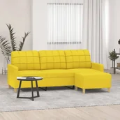 Sofy i kanapy - vidaXL 3-osobowa sofa z podnóżkiem, jasnożółty, 180 cm, tkaniną - miniaturka - grafika 1