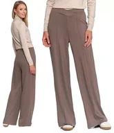 Spodnie damskie - Spodnie Damskie z Szeroką Nogawką BRĄZOWY Wiskoza Eleganckie MORAJ - XL - miniaturka - grafika 1