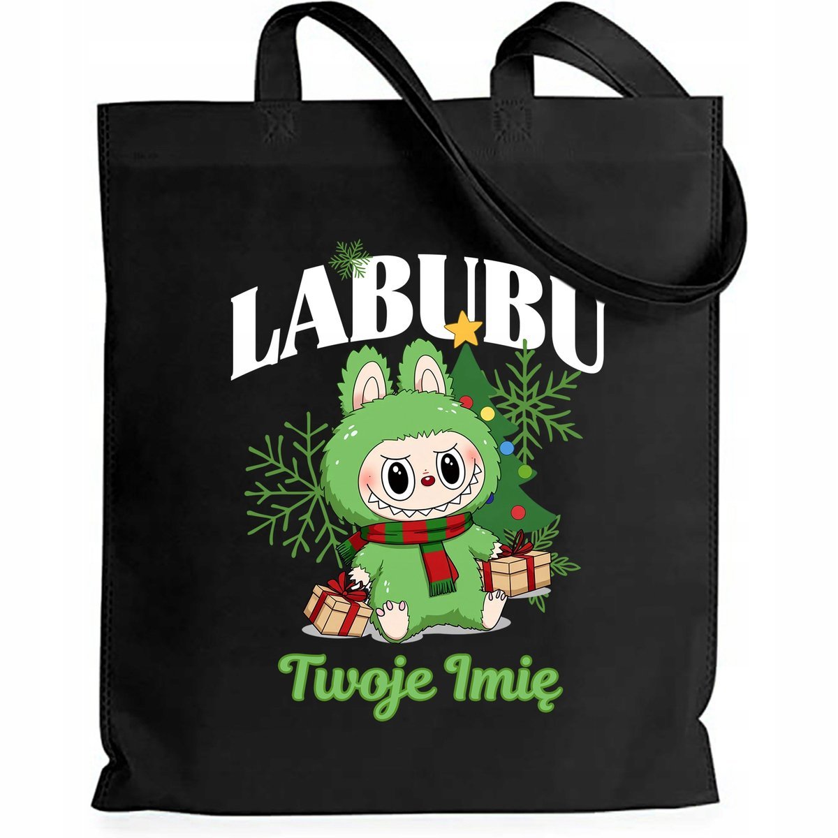 Torba EKO Czarna Shopper Z PREZENTEM *IMIĘ* Prezent Na Święta Wzory