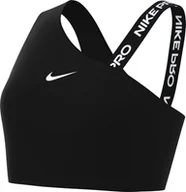 Biustonosze - Nike Biustonosz sportowy W Np Swoosh Ms Asym Bra, Black/Black/White/White, FV6526-010, L - miniaturka - grafika 1