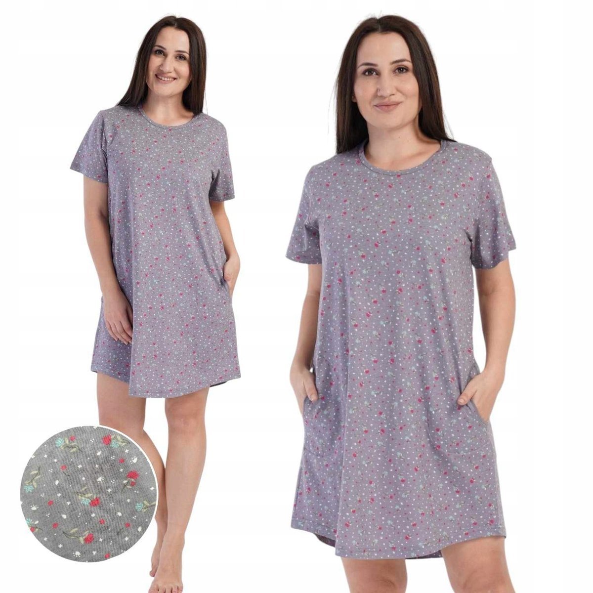 PIŻAMA VIENETTA 6XL Koszula Nocna Tunika Krótki Rękaw Bawełna Kieszenie