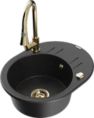 Zlewozmywaki z baterią - Mexen Kevin zlewozmywak granitowy 1-komorowy z ociekaczem i baterią kuchenną Elia, czarny/srebrny metalik - 6517-73-670101-50 - miniaturka - grafika 1