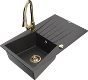 Zlewozmywaki z baterią - Mexen Cesar zlewozmywak granitowy 1-komorowy z ociekaczem i baterią kuchenną Elia, czarny nakrapiany - 6514-76-670101-50 - miniaturka - grafika 1