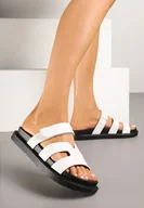 Klapki i japonki damskie - Białe Klapki z Ozdobnymi Wycięciami i Zapięciem na Rzep Redilara - Renee - miniaturka - grafika 1