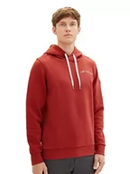 Bluzy męskie - Męska bluza z kapturem i nadrukiem z logo TOM TAILOR, 14302-aksamitna czerwień, XXXL - miniaturka - grafika 1