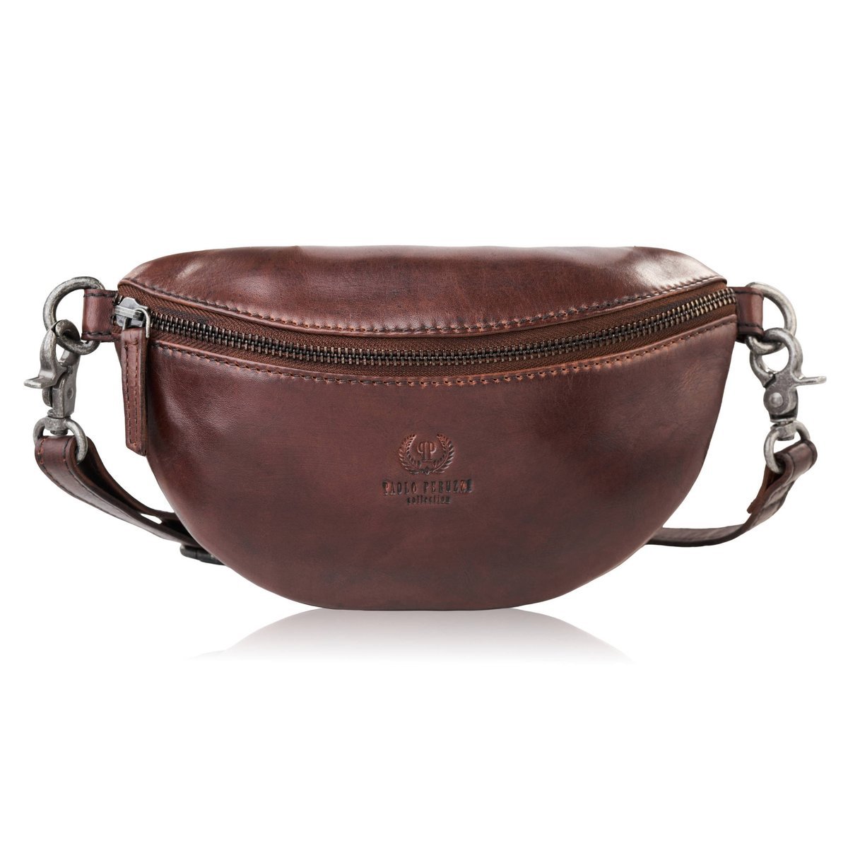Saszetka damska skórzana nerka crossbody do ręki brązowa Paolo Peruzzi SL-05-BR