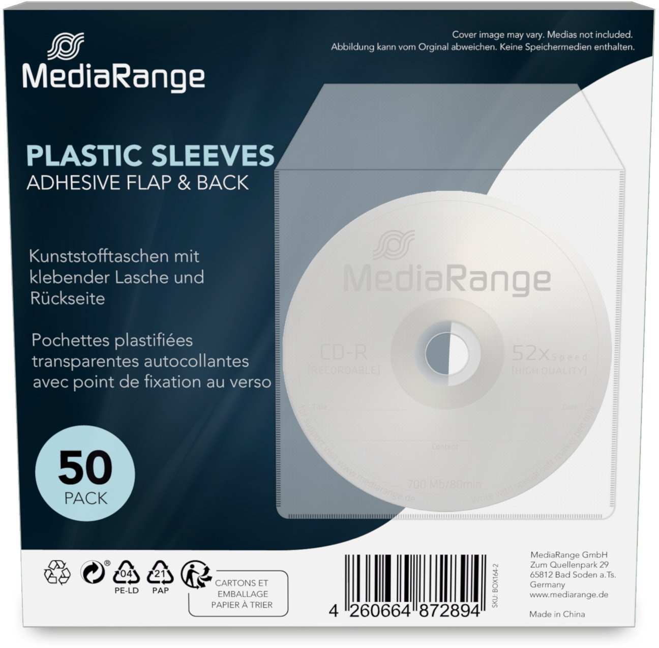 MediaRange Torby plastikowe z klejącą klapką opakowanie 50 sztuk