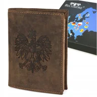 Portfele - Portfel Męski Skórzany Rfid Vintage Brązowy Duży Pionowy Skóra Orzeł Godło - miniaturka - grafika 1