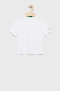 Koszulki i topy damskie - Benetton United Colors of United Colors of t-shirt bawełniany dziecięcy kolor biały gładki - grafika 1