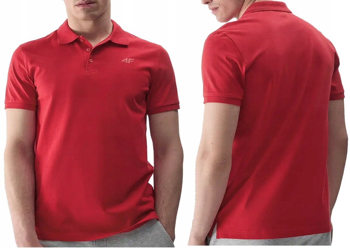 KOSZULKA MĘSKA POLO 4F CZERWONA BAWEŁNA T-SHIRT CZERWONY ROZM. L