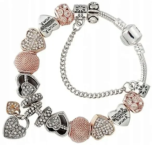 Modna Bransoletka modułowa Charms Beads na prezent Srebrna zawieszki damska