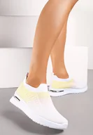 Buty sportowe damskie - Biało-Żółte Buty Sportowe z Nadrukiem Obmre i Skarpetkową Cholewką Erinevia - miniaturka - grafika 1