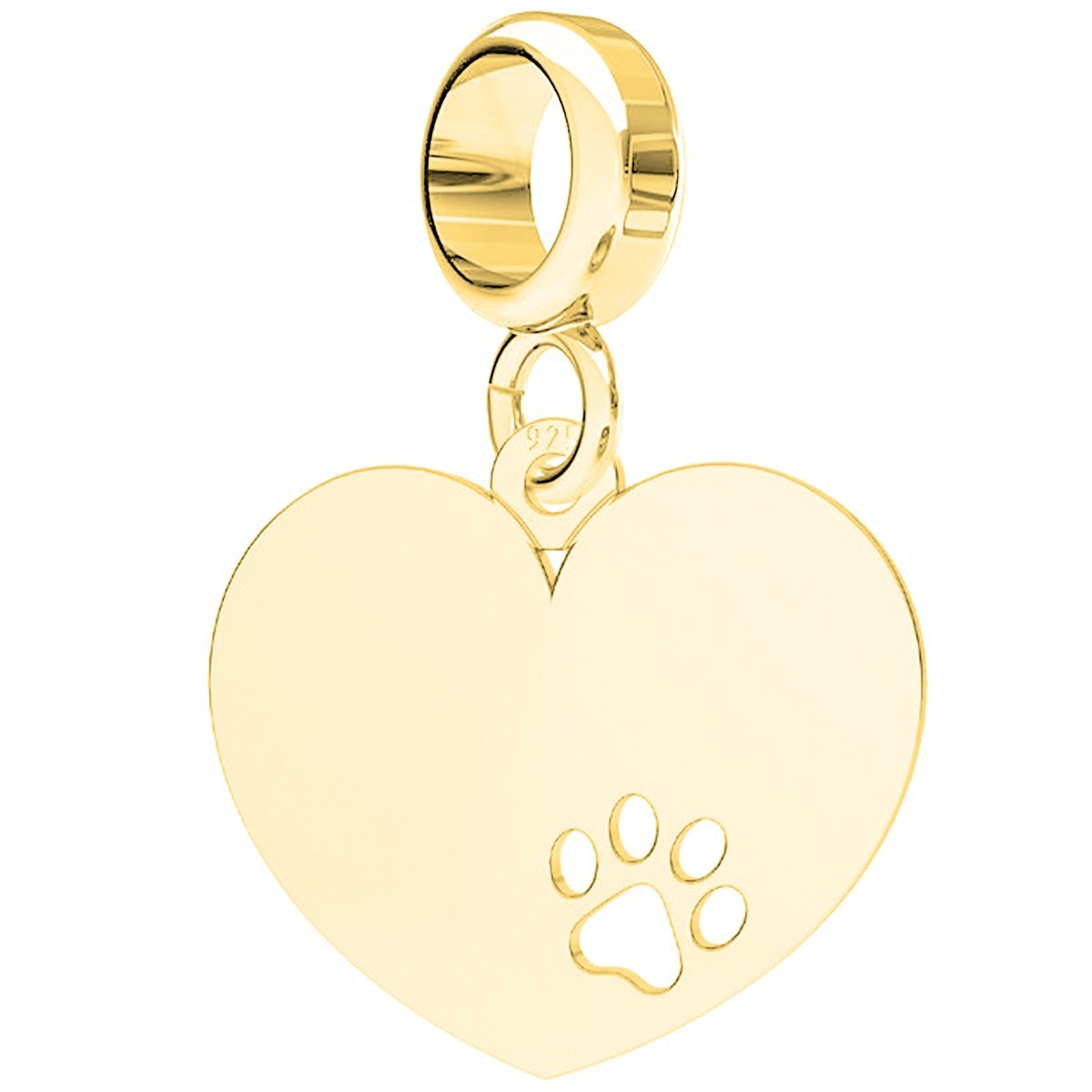 Charms Złoty Psia Łapka Serce Serduszko Blaszka z Sercem Heart SREBRO 925
