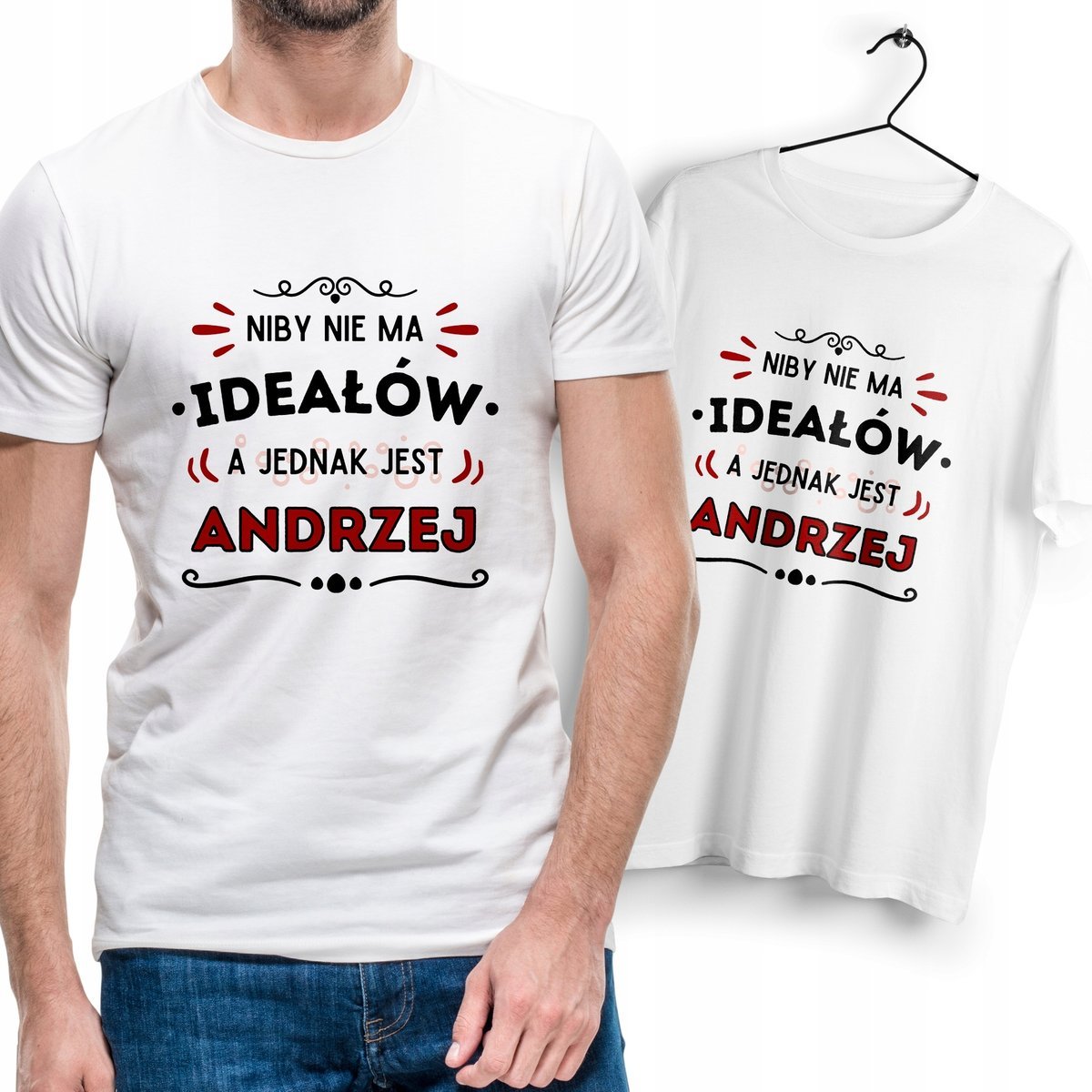 Koszulka Męska Biała T-Shirt Podkoszulek Nadruk Dla Andrzeja Na Prezent