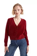 Swetry damskie - DeFacto Kardigan normalny krój dla kobiet kardigan na topy damski (bordowy, 3XL), bordowy, 3XL - miniaturka - grafika 1