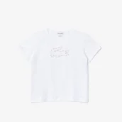 Koszulki dla dziewczynek - Lacoste Dziewczęca koszulka bawełniana z okrągłym dekoltem z krokodylem - miniaturka - grafika 1