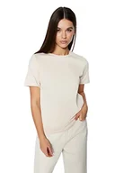Koszulki i topy damskie - Trendyol Damska koszulka z dzianiny o regularnym kroju z okrągłym dekoltem, Jasny beż, XL - miniaturka - grafika 1