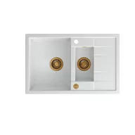 Zlewozmywaki - QUADRON MORGAN 156 biały metalik + odpływ miedziany PVD (HB8224U1-C1) HB8224U1-C1 - miniaturka - grafika 1