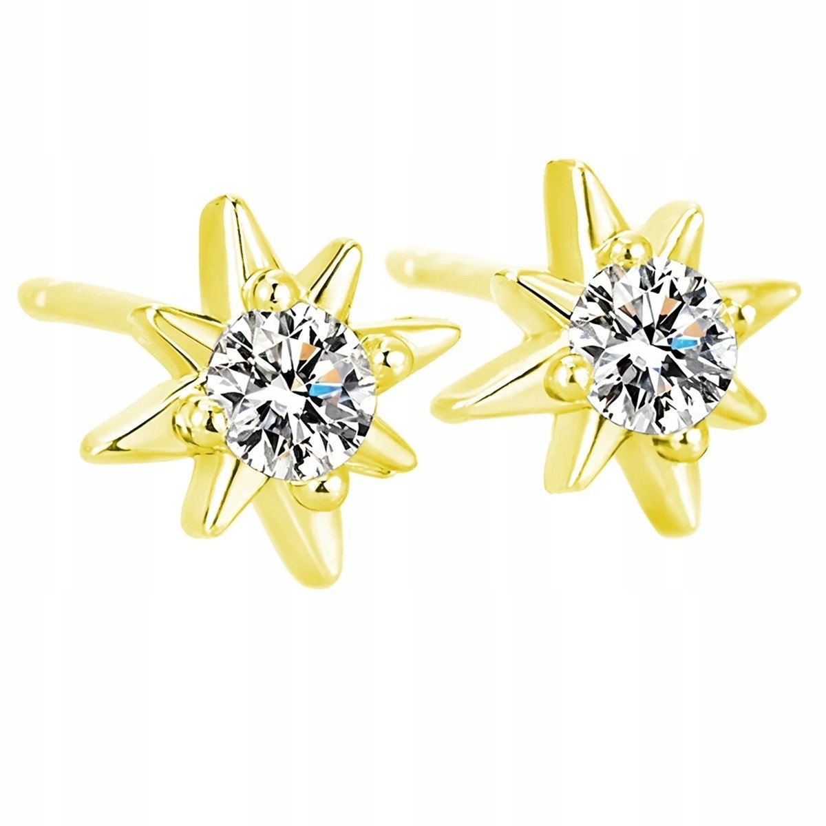 Kolczyki Srebrne 925 Pozłacane Gwiazda Gwiazdki Cyrkonia Delikatne + Grawer