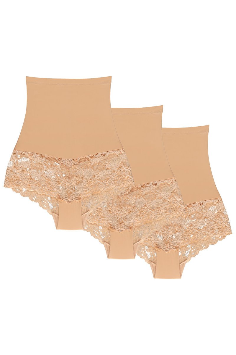 Wol-Bar Preciosa 3-pak beżowy S Majtki wysokie figi