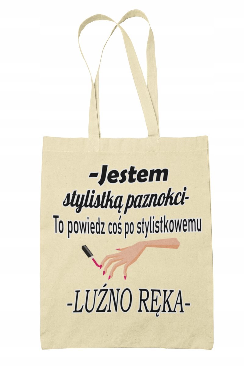 Torba Shopper-Materiał-Na Ramie-Kosmetyczka-Napis