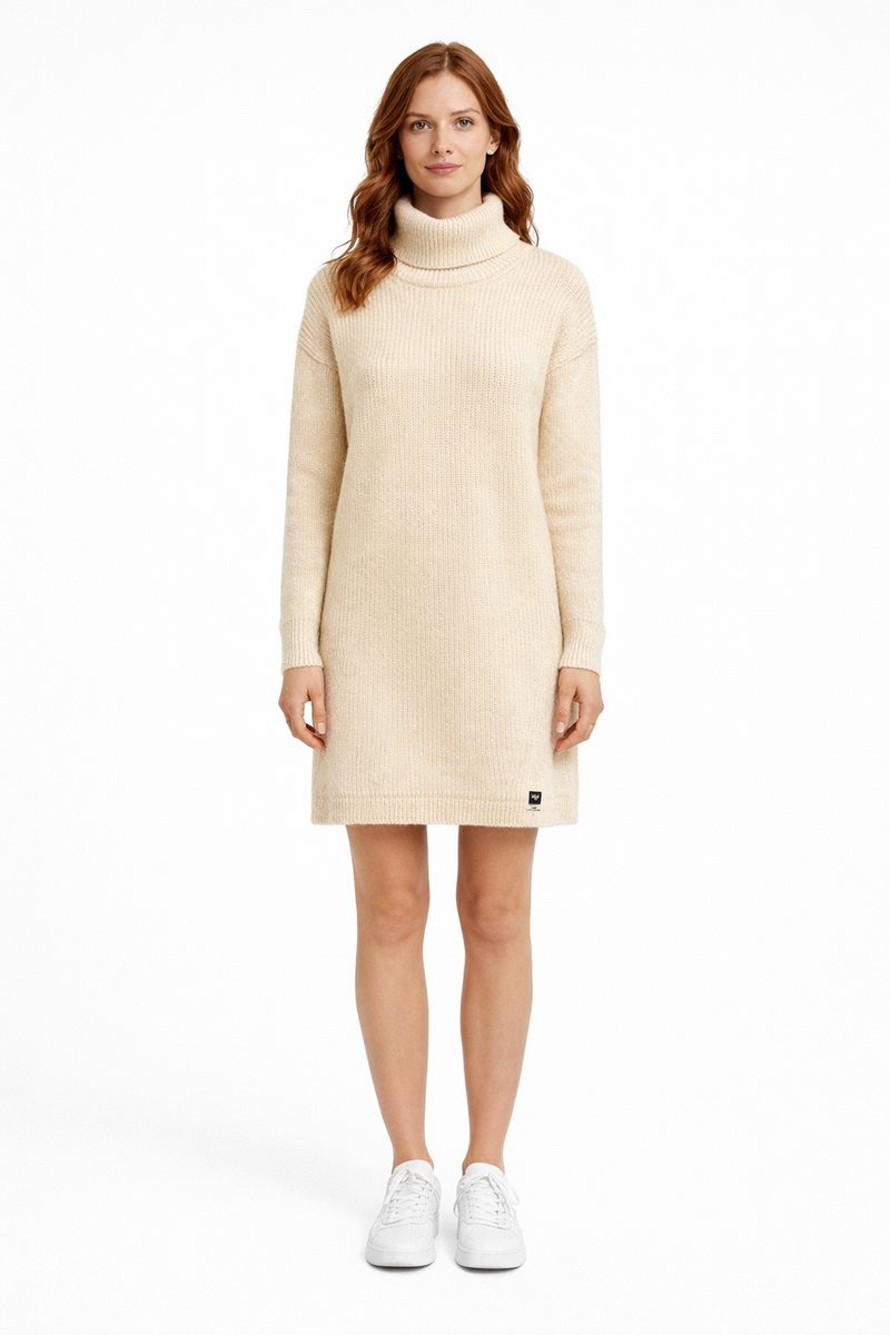 SUPERDRY KREMOWA SUKIENKA SWETERKOWA Z GOLFEM I DŁUGIM RĘKAWEM XS I4A