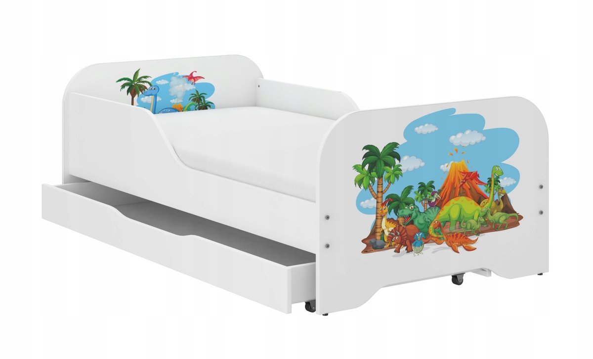 Łóżko MIKI dziecięce 140x70 + zestaw DINOZAUROWE wzory!