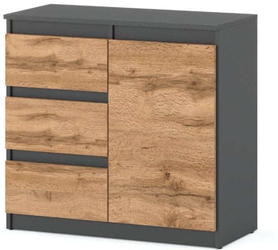 Komoda Wąska Młodzieżowa Agnes Z 3 Szufladami 80cm Szafka Szara Dąb Wotan